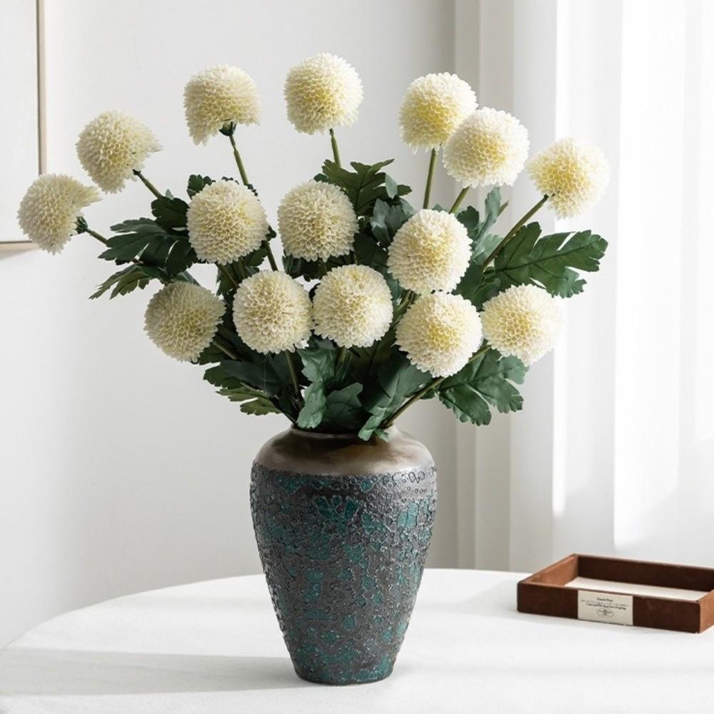 Silk Cloth Simulation Chrysanthemum Green Flower Onion Ball Branch Hydrangea Realistic Soft Home Decoration Photography Props