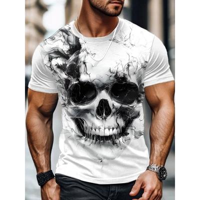 Retro-style 3D Skull Head Print Men's Fashionable T-shirt Summer Daily Casual Men's Top Outdoor Street Men's Short-sleeved Shirt