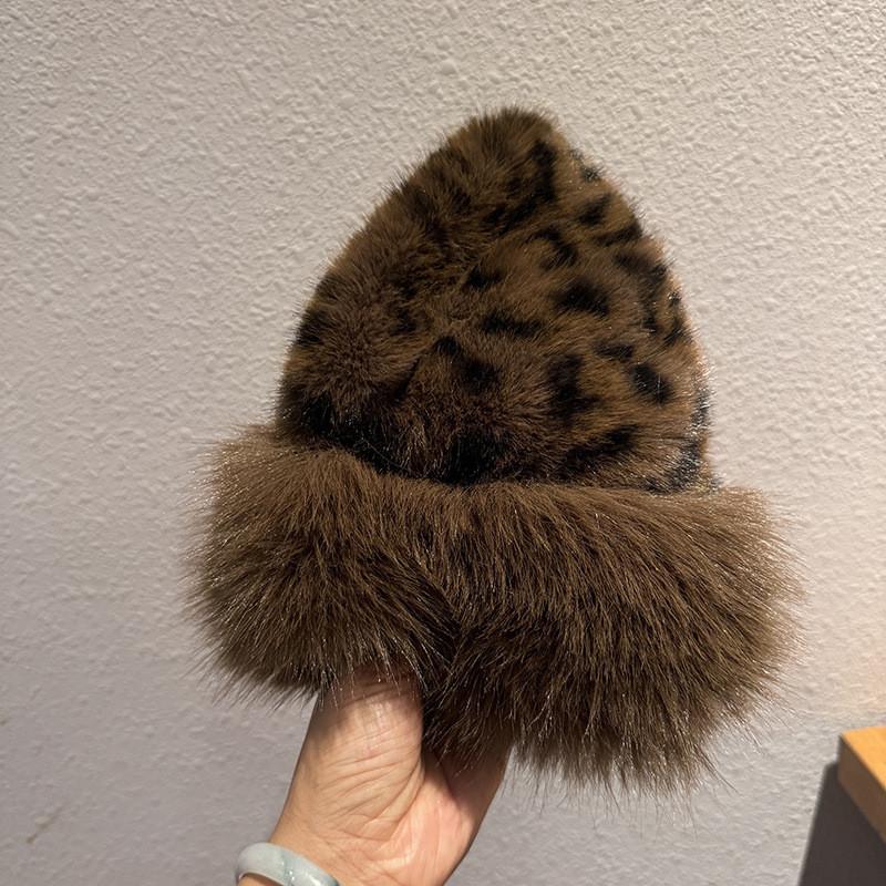 Hat Mongolian Women Thick Plush Windproof Leopard Print Hat Accessory Winter
