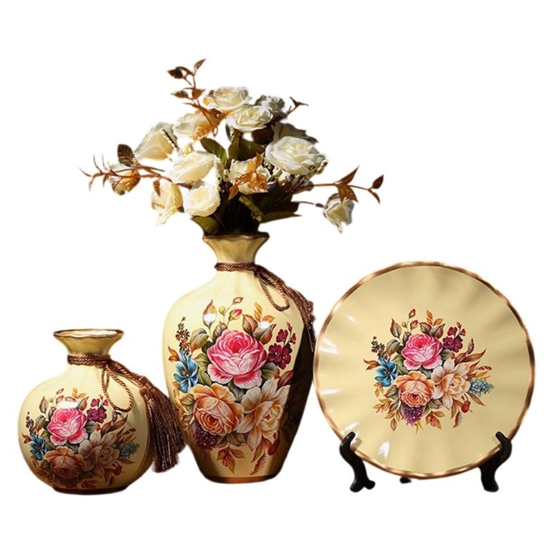 

Decorative Ceramic Vases and Round Tray Set of 3 Modern Tabletop Display for Flower Arrangements Housewarmings Gift