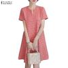Damen Lässiges Sommerkleid mit V-Ausschnitt und Karomuster, kurzärmlig