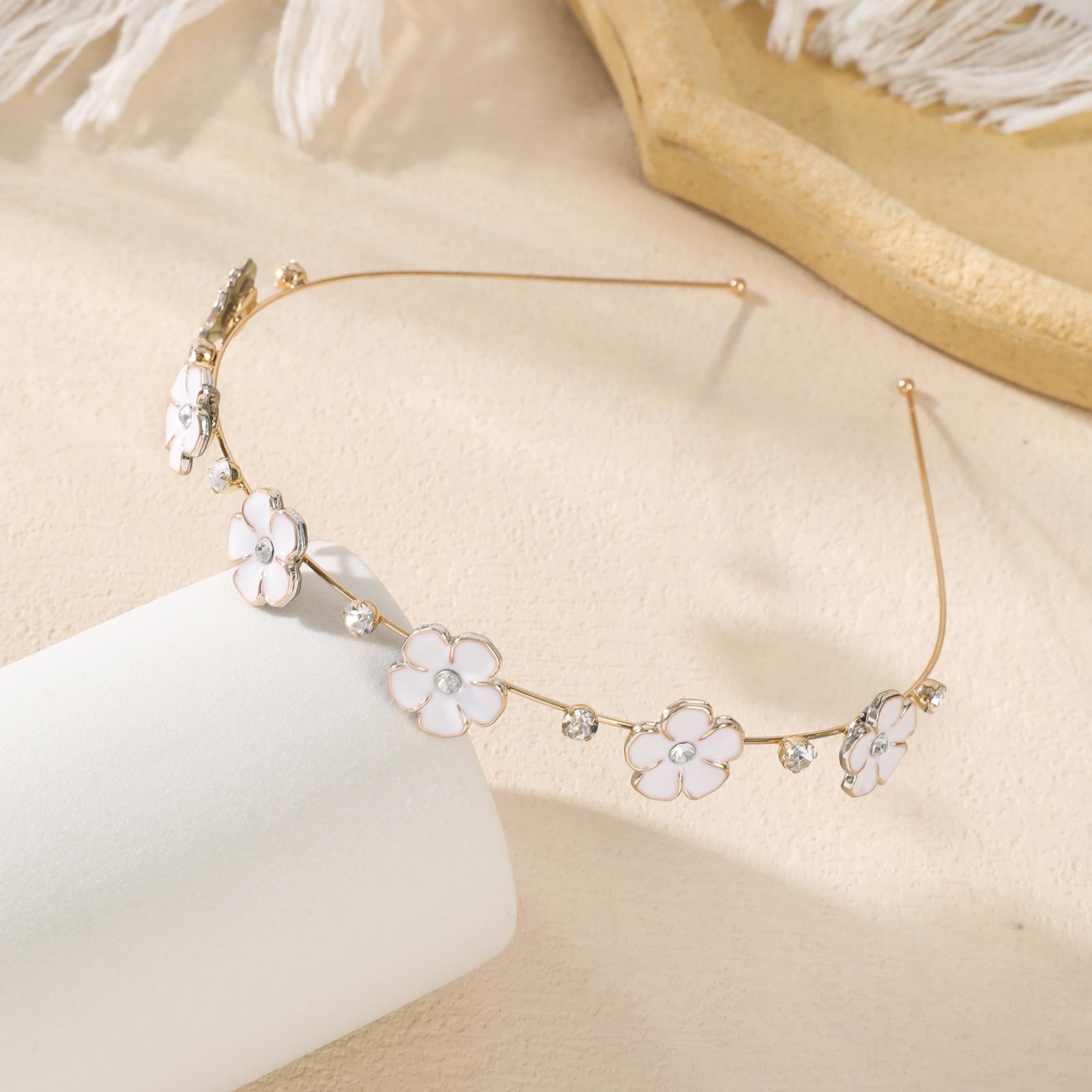 AWAYTR New Metal Sweet Hairband Flower Rhinestone Headband for Women Shiny Rhinestone Hair Band Hoop Hair Accessories