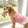 Spring Summer Thin Breathable Pink Blue Bow and Lace Decorative Dress Suitable for Medium and Large Pet Dog Clothing