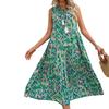 New European American Style Abstract Print Midi Dress, Summer Beach Vacation Casual Dress for Women