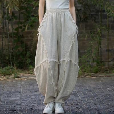 Pantaloni Harem da Donna in Cotone Lino Pantaloni Casual Larghi da Donna in Tinta Unita Stile Vintage