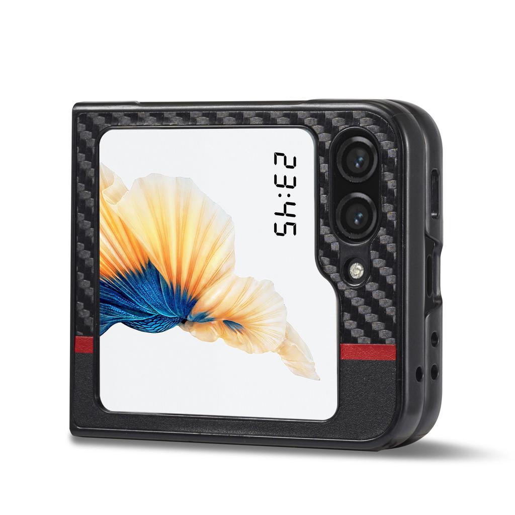 LC.IMEEK For Samsung Galaxy Z Flip5 5G Carbon Fiber Texture Phone Case PU Leather+PC Shockproof Cover