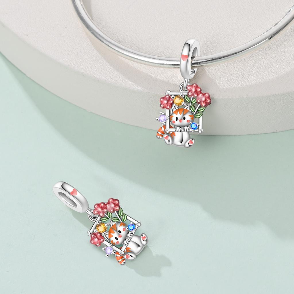 Authentic Charm Bead Charms copper Cat Picture Frame Pendant Bead Charms Compatible With Bracelets Women Jewellery Making Diy Gift