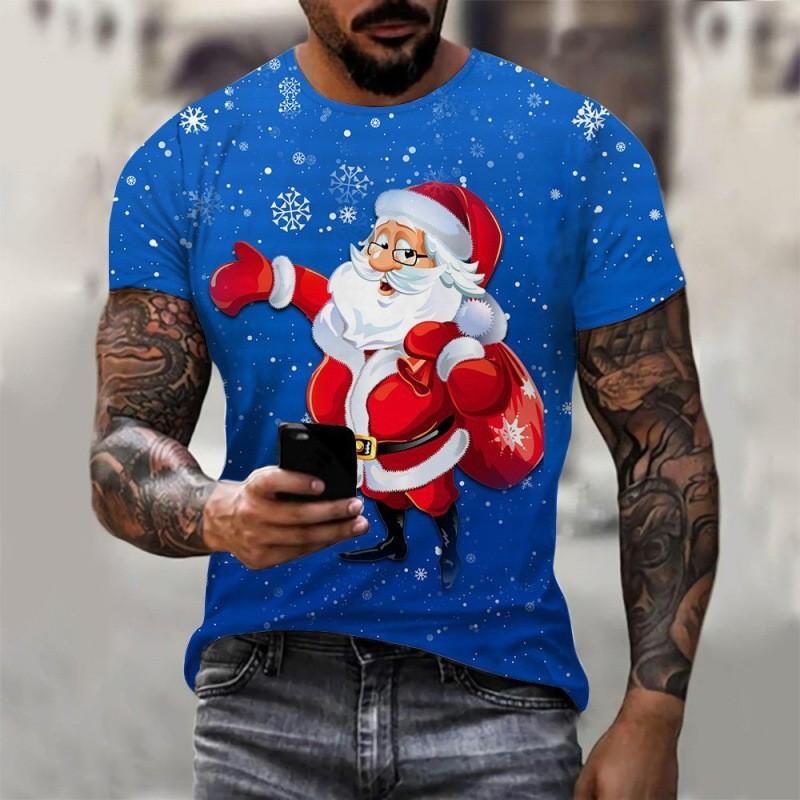 Christmas T-shirt Fashion Versatile Top Unisex European Santa Claus 3D Printed Men's T-shirt Round Neck Short Sleeved Casual Top