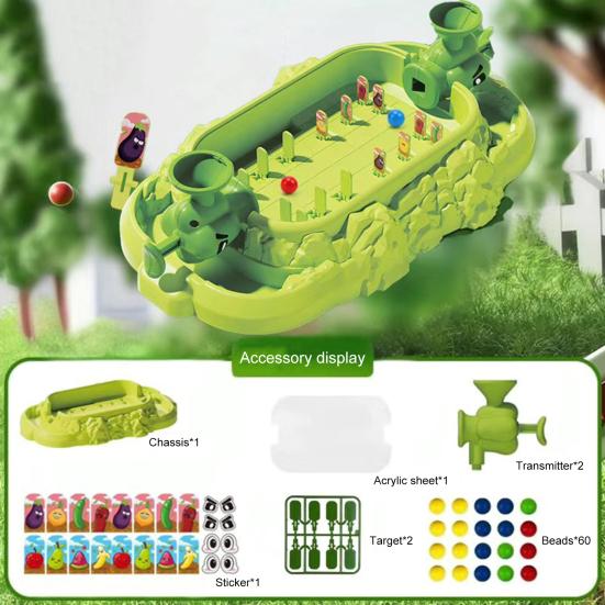 Kids Ball Shooter Toy with 60 Beads Focus Training Family Night 2 Players Interactive Vegetable Target Shoot Board Game Toddlers Boys Girls Gift