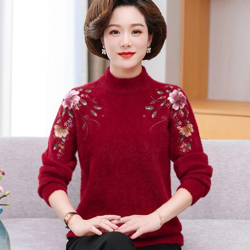 

Зимний теплый свитер из меха норки для женщин среднего возраста, свободного кроя, удобный топ 4XL