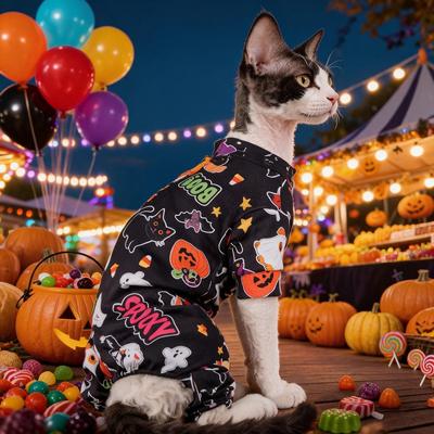 Halloween Haustier-Pyjamas Hunde Katzen - Schwarzer Kürbis Geist Aufdruck Weiche Hauskleidung XS Bis XL