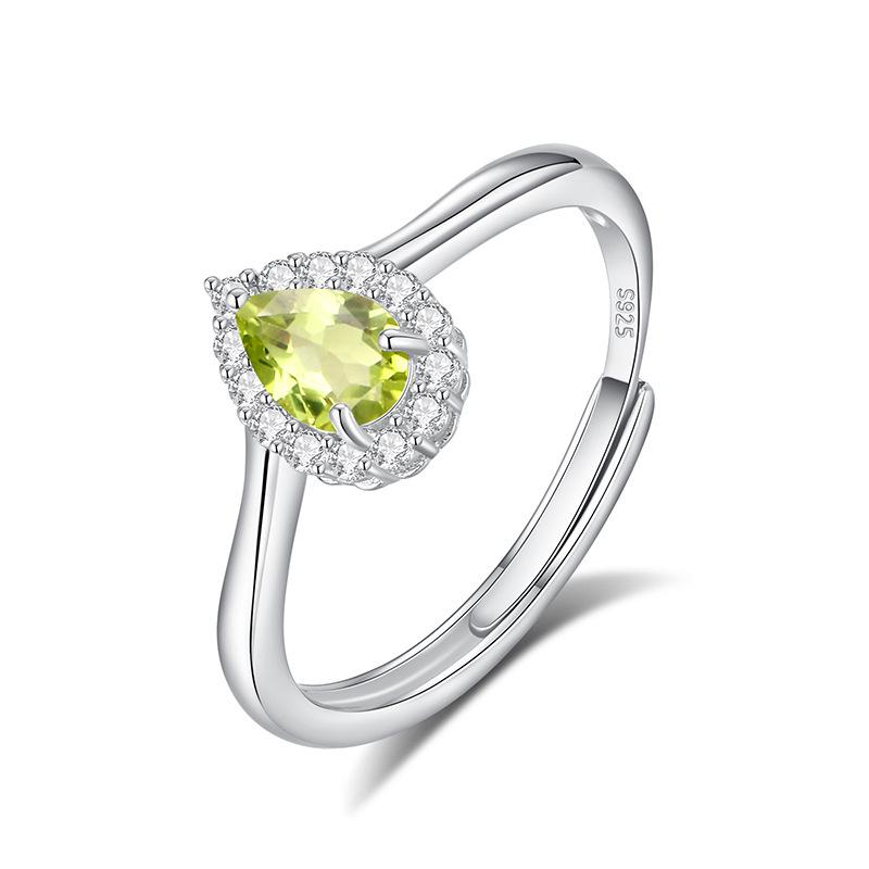 Classic S925 Sterling Silver Ring, Oval Natural Crystal & CZ Adjustable Band for Ladies
