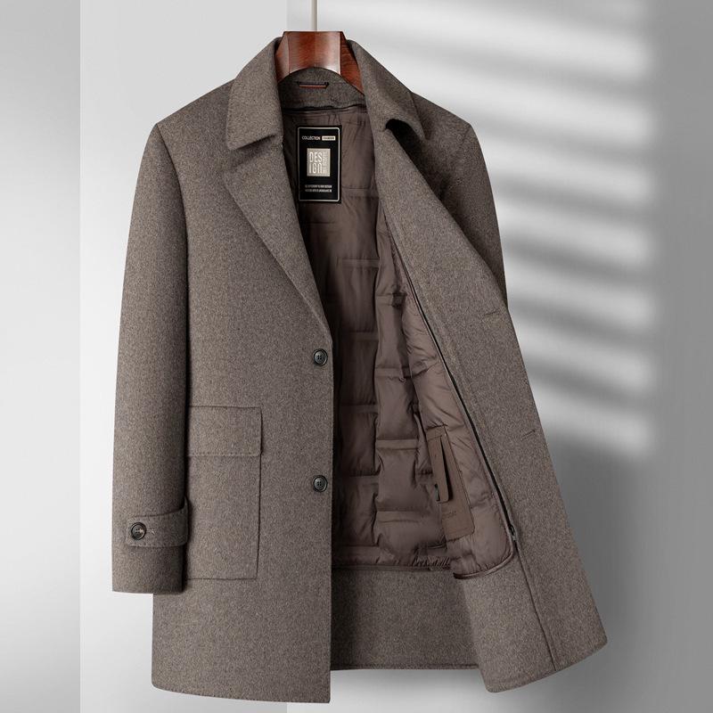 

Men s Mid-Length Double-Faced Wool Coat with Fleece Lining, Suit Collar, Autumn/Winter 2025. Perfect for Middle-Aged Men. 3XL (190) - 170-185 lbs