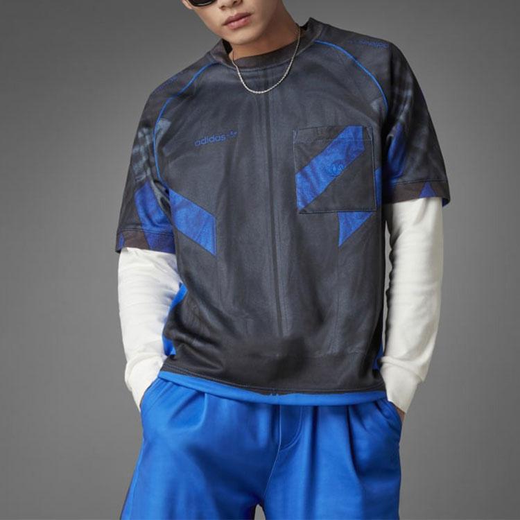 adidas Originals Color Block Logo Print Rundhals Kurzarm T-Shirt Herren Tops Blau Schwarz HD4832