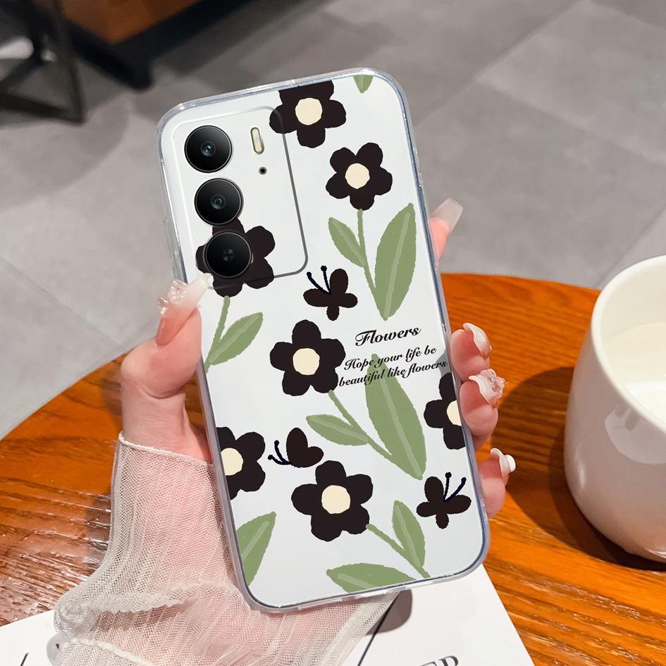 For OPPO P1 Speed Realme C75 13+ Neo7 Find X8 Pro Reno 13 Pro 13F Phone Case Beautiful Flowers Transparent TPU Silicone Shockproof Shell For Oppo Capa