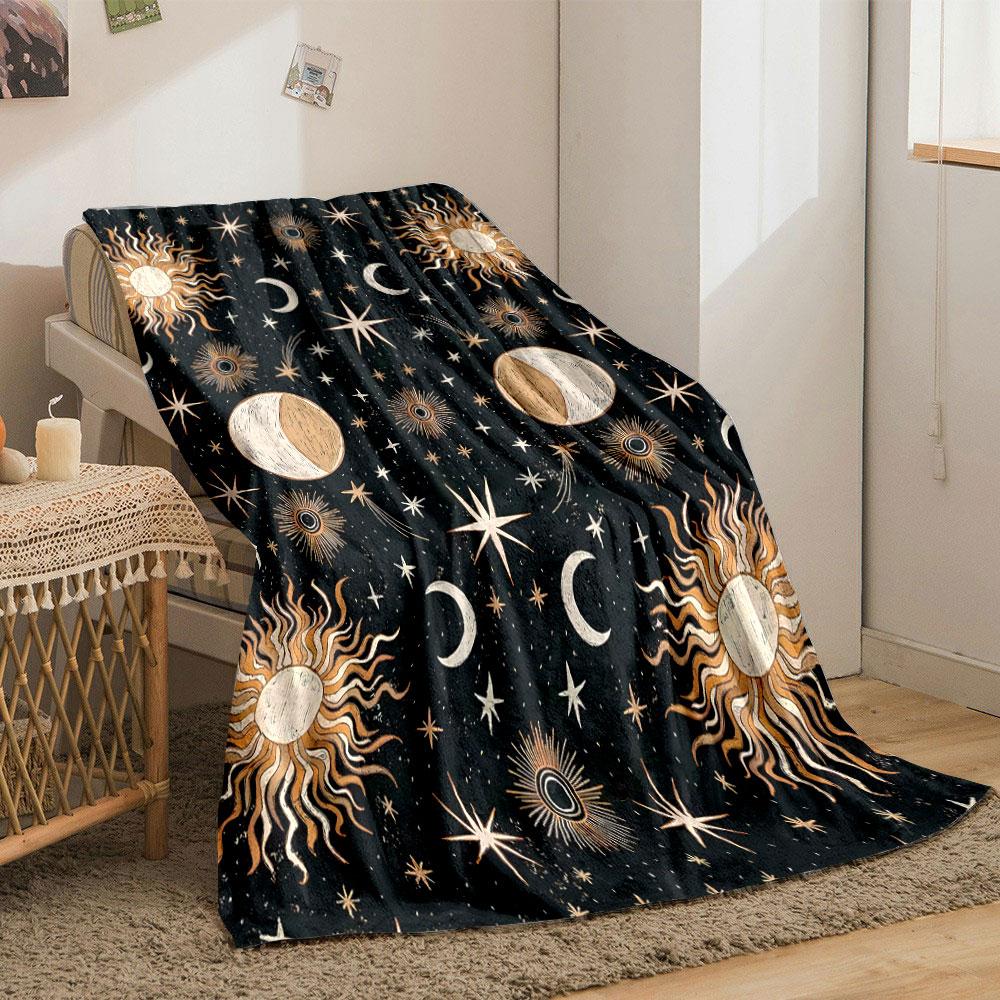 Sun Moon Star Pattern Blanket bedroom Blanket for Livingroom Couch lunch break Soft throw for Friend's festival Gift