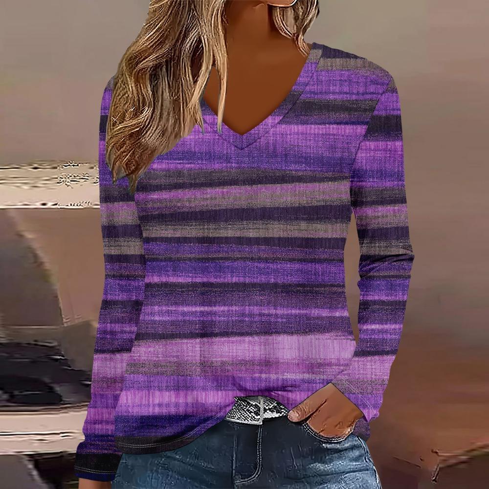 Women's autumn and winter fashion digital printed casual long sleeved T-shirt