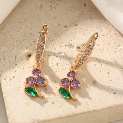 1 Pair Trend Colored Flowers Dangle Earrings for Women Cubic Zirconia Jewelry Wedding Party Accessories