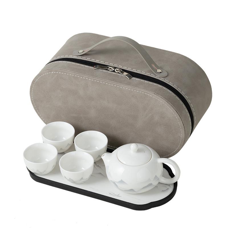 Chinese ink and wash Dehua white porcelain Kung Fu tea set business office gift box suet jade business gift portable ceramics