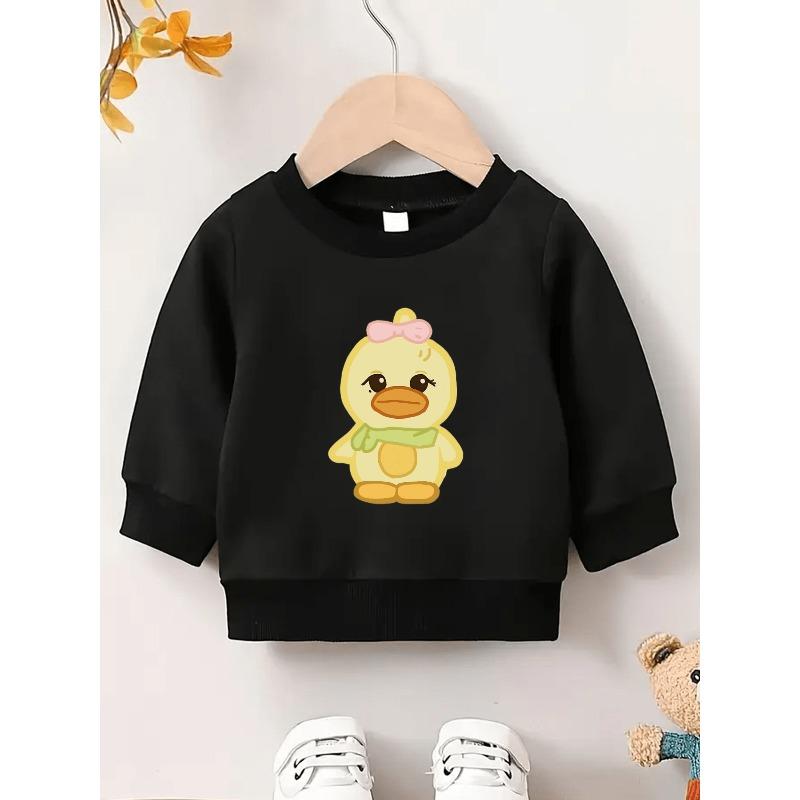 Cute Cartoon Duck Print, Girls' Comfortable 0-3 Years Toddler Daily Versatile Crewneck Sweatshirt