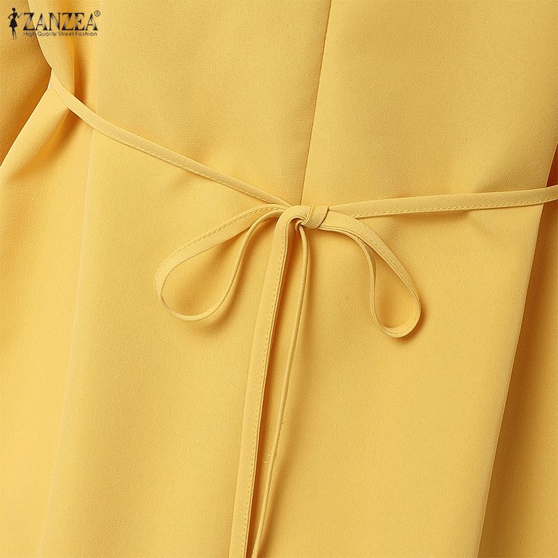 ZANZEA Women Casual Round Neck 3/4 Sleeve Loose Dress