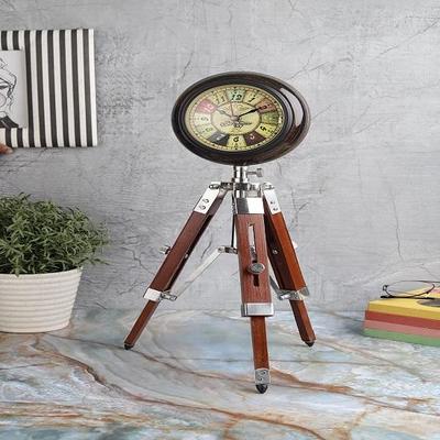 Wood Nautical Vintage Style Tripod Stand Table Clock Showpiece 45.72 Cm