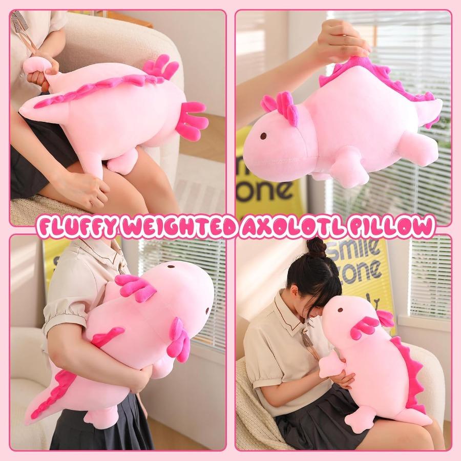 Pink Weighted Axolotl Plush Toy 23.6 Inch 3.1 Lbs Adorable Stuffed Animal Pillow Designed for Girls Boys Gentle Huggable Present Pink Filled Featuring