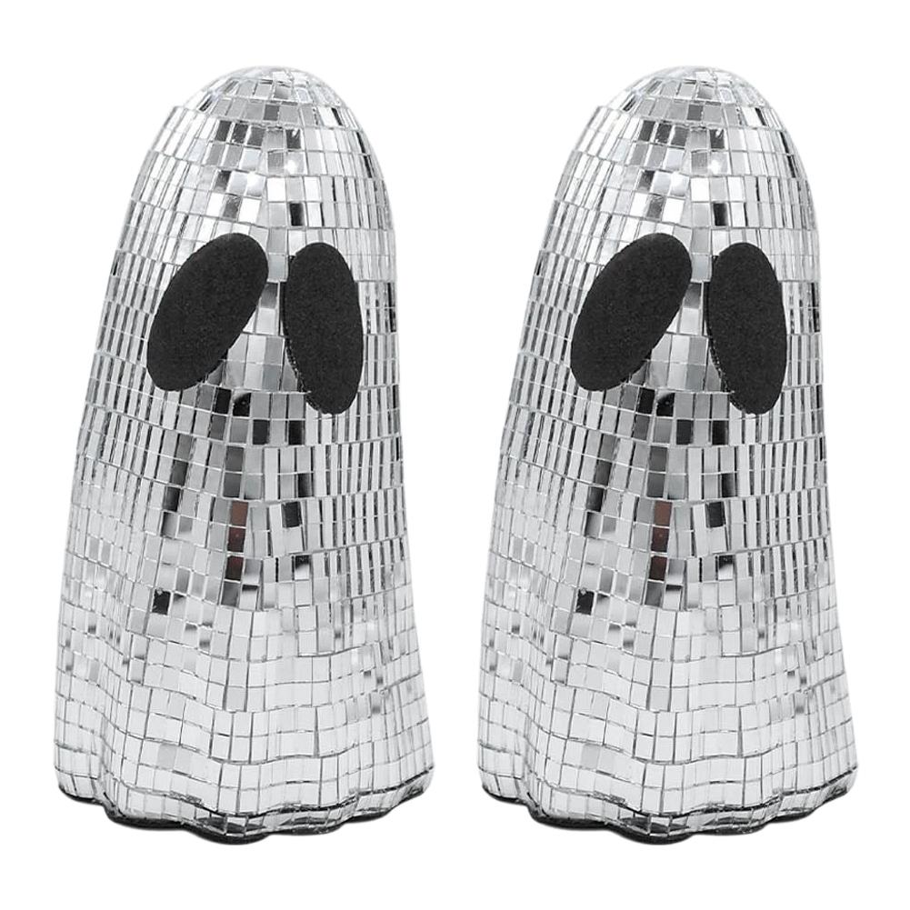 Halloween Disco Ghost Ornament Silver Mosaic Mirror Disco Ghost Tabletop Decor Glitter Spooky Ghost Halloween Tiered Tray Decor