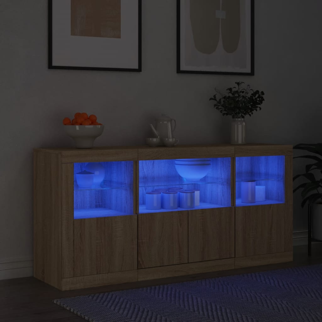 Sideboard with LED Lights Sonoma Oak 142.5 x 37 x 67 cm