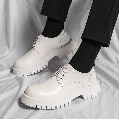 Oxford Lace Up Shoes Thick Sole Casual Leather Dress Shoes Men Platform Heighten Round Toe Shoes Streetwear Fashion Shoes Man