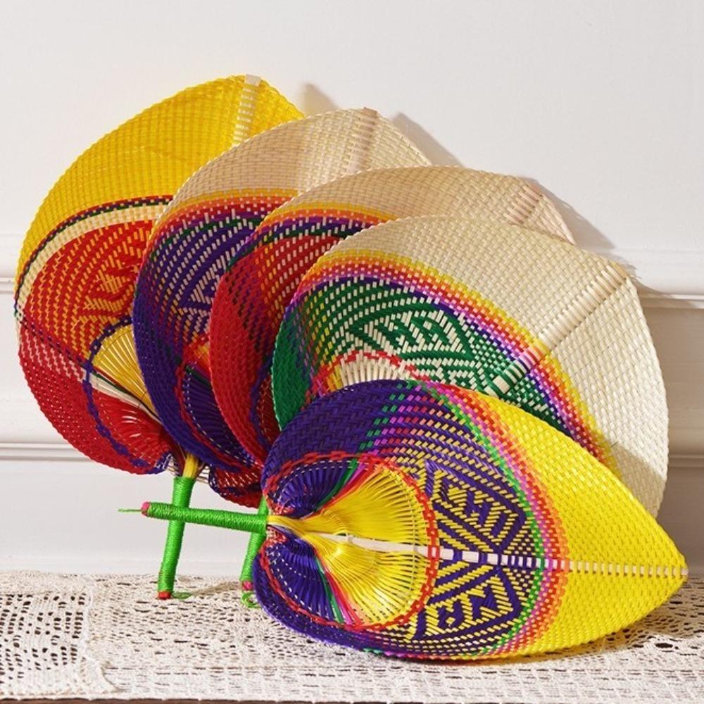 Chinese Style Hand-woven Fan Bamboo Heart Shaped Fan Weave Crafts Colorful Bamboo Fan  Cooling
