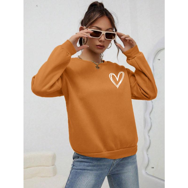 Hanorace cu imprimare cu model de inimă simplă, pentru femei, ocazional, confortabil, cu glugă, lângă, haine calde.