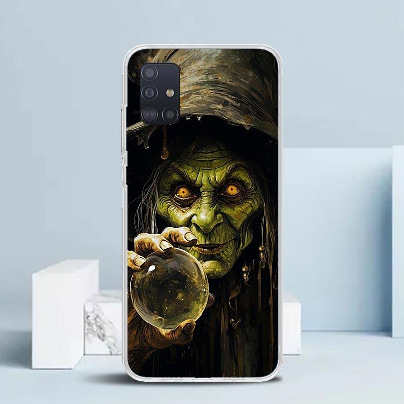 Halloween Moon Witch Horror Soft Cover for Samsung Galaxy A12 A22 A32 A52 A72 A02S Phone Case Note 20 Ultra 10 S10 Plus A51 A71