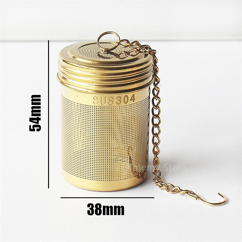 Gold Tea Infuser Fine Mesh Filter Ball Cylindrical 304 Stainless Steel Threaded Connection Teapot Strainer Spice Herbal Kitchen