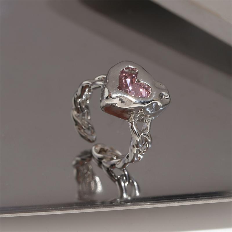 Kpop Silver Color Rings Set Y2K Crystal Heart Rings for Women Hollow Trendy Fashion Jewerly Emo Rings Accessories