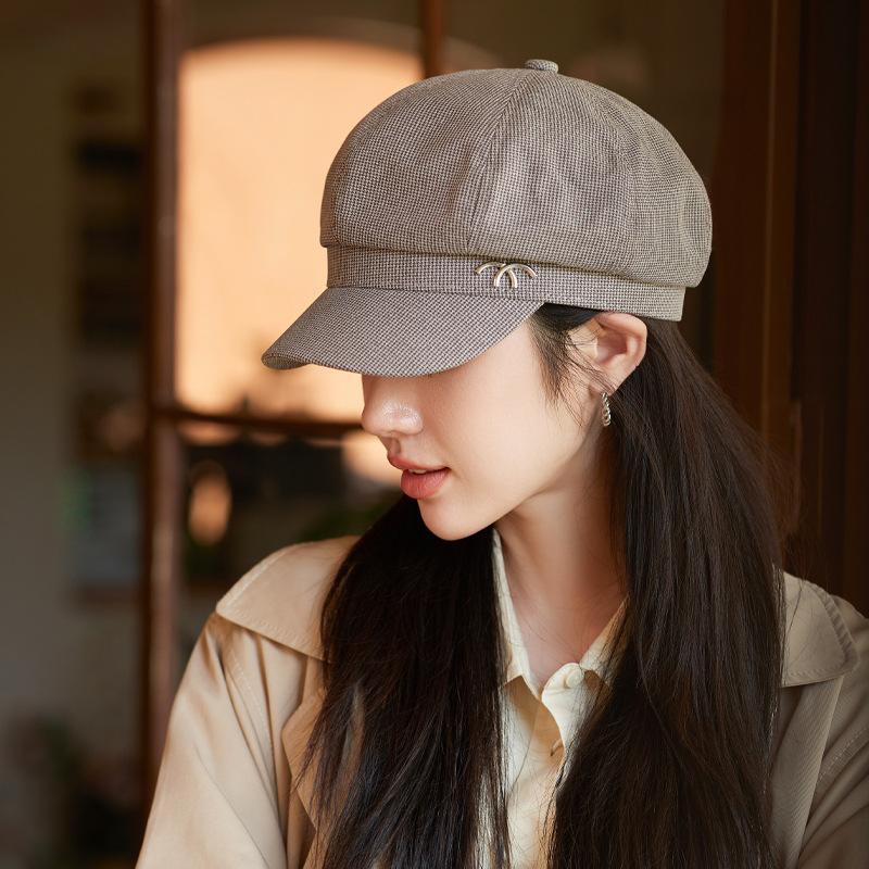 

Осенне-зимняя женская восьмиугольная шляпа с металлической этикеткой, в тысячу клеток, теплая зимняя литературная ретро-шляпа газетчика, новая One Size