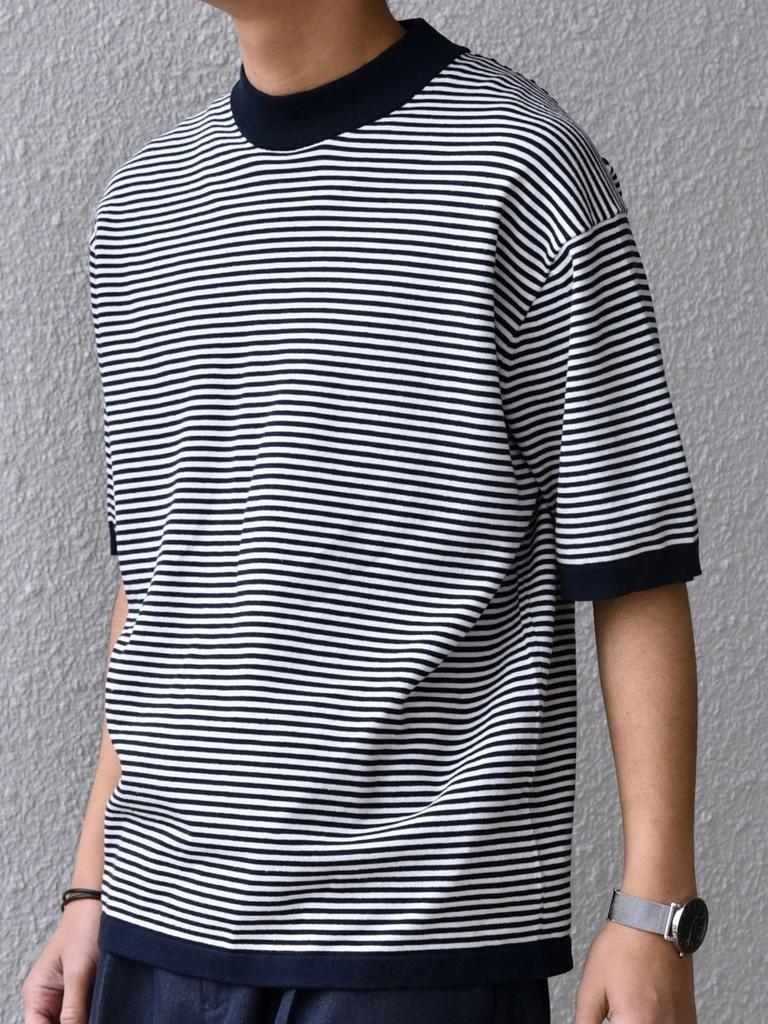 SHIPS any Men's Cool-to-the-Touch High-Gauge Linen Mix Summer Knit Mock Neck T-Shirt, Navy, Size L (716010004)