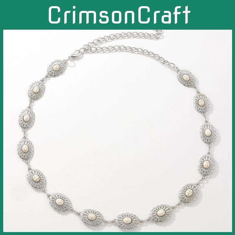 Hollow Turquoise Ladies Metal Waist Chain With Pearl Detailing For Spring Summer And