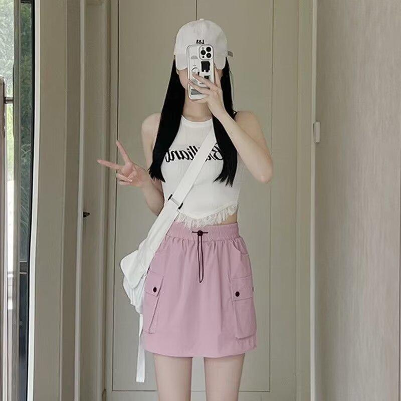 

Black American Workwear Mini Skirt - Women s High Waist Slim A-Line, Quick-Drying Summer Fashion 2024 Large розовый