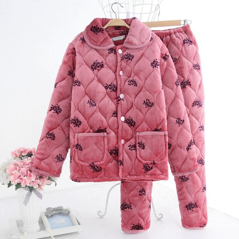 Women's winter pajamas three-layer thickened padded cotton to keep warm and fleece coral fleece padded jacket