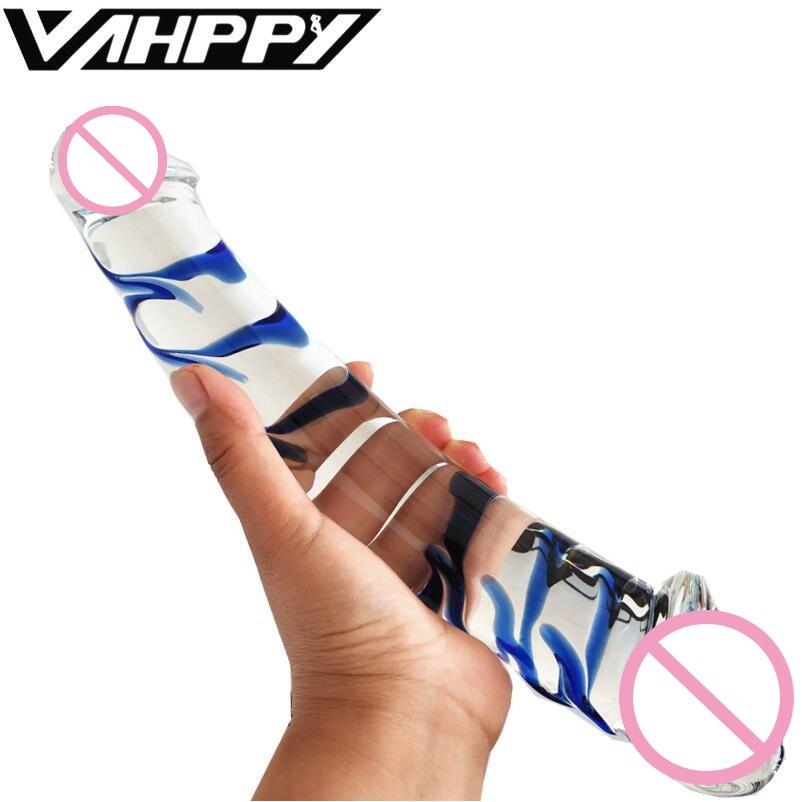 Glass Dildo Penis Both Ends Available With Pattern Extra Thick Sex Toys For Girl Women Lesbian Female Masturbation