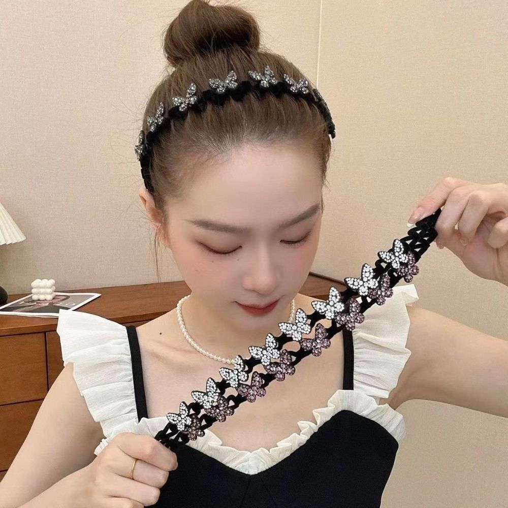 Wavy Star Headband Korean Style Butterfly Hair Band Retro Rhinestone Hair Hoop  Jewelry