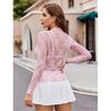 Women's Mesh Top Long Sleeve Mock Neck Sheer Blouse See Through Floral Lace Tops