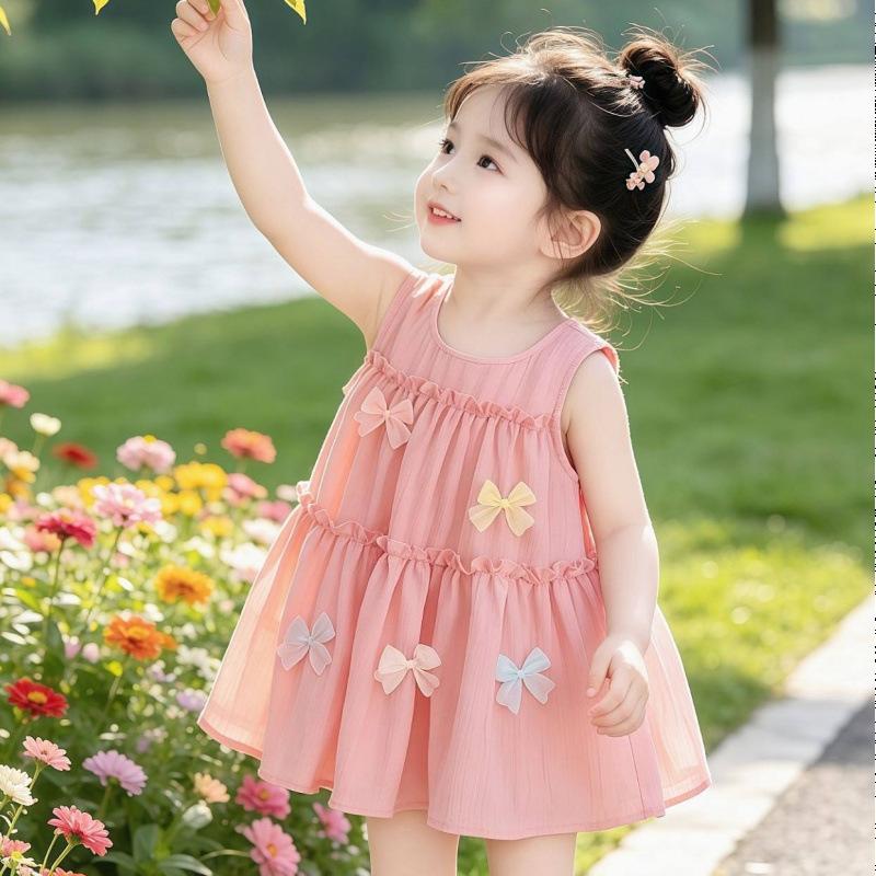 Girls Summer Sleeveless Cake Dress With Bowknot Princess Party Dress For Kids