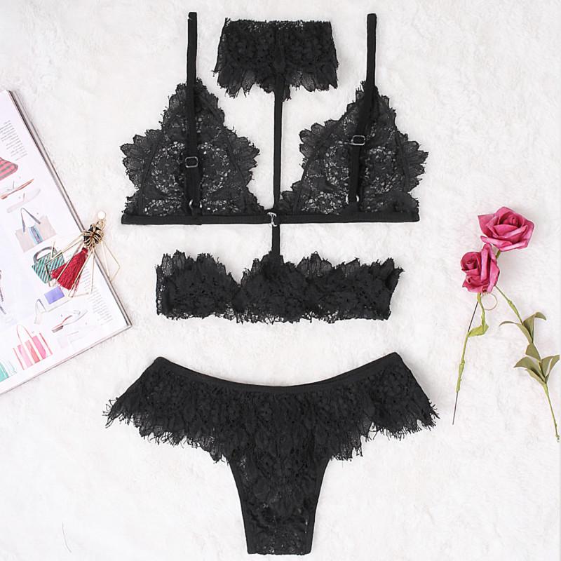 

2шт Женщины Сексуальные кружева Halter Без подкладки Бюстгальтер Стринги Нижнее белье Комплекты Бикини Нижнее белье Нижнее белье Нижнее белье