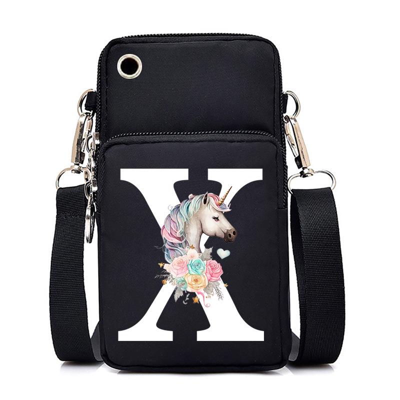 Unicorn Unicorn Letter Printing Black Oblique Span Bag Casual Portable Multi-Function Mobile Phone Bag