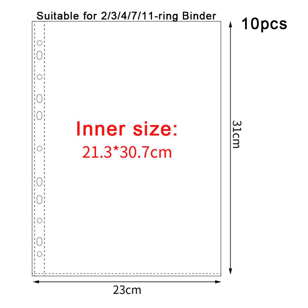A4 Clear 10 Pcs Photo Album Refill Pages File Protector 4/11 Holes 6×4 8×10 4/11 Ring Binder Photocards Postcard Card Notebook