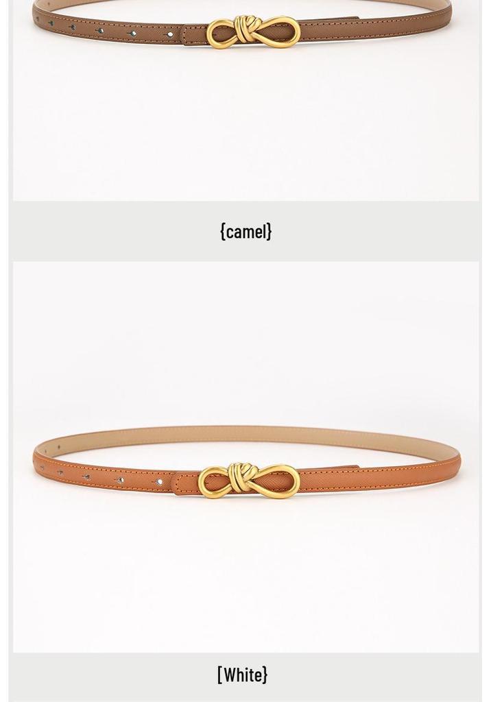 2025 Women's Versatile Genuine Leather Bowknot Waist Cinch - Thin Decorative Belt for Skirts and Shirts