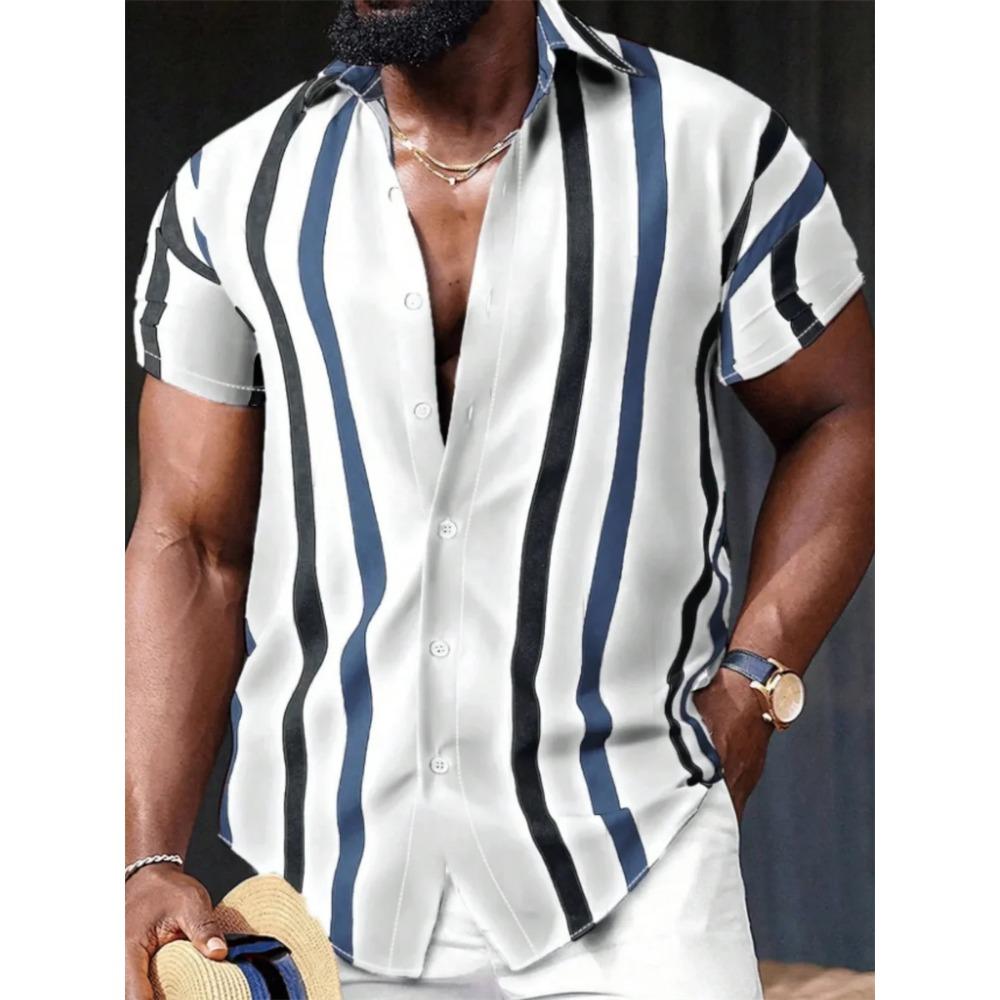 New Summer Men Clothes Short Sleeve Stripe Shirt Tops Men Casual Beach Shirt Tops