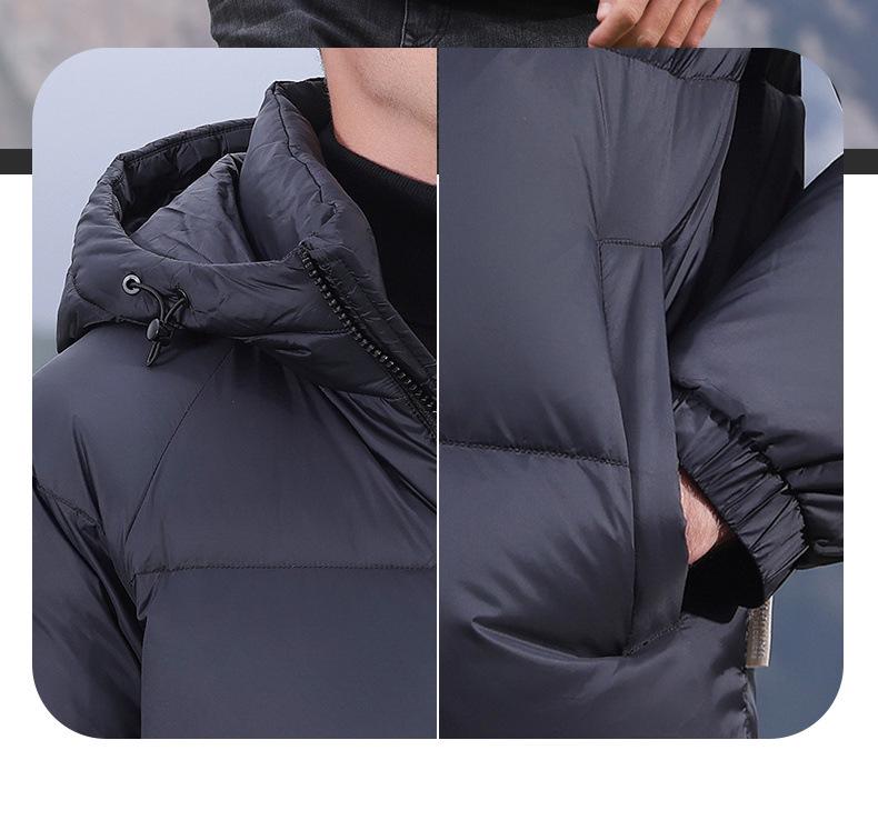 Winterjacke mit Kapuze für Herren: Dicker, warmer Freizeitmantel mit 90 % weißer Entendaune